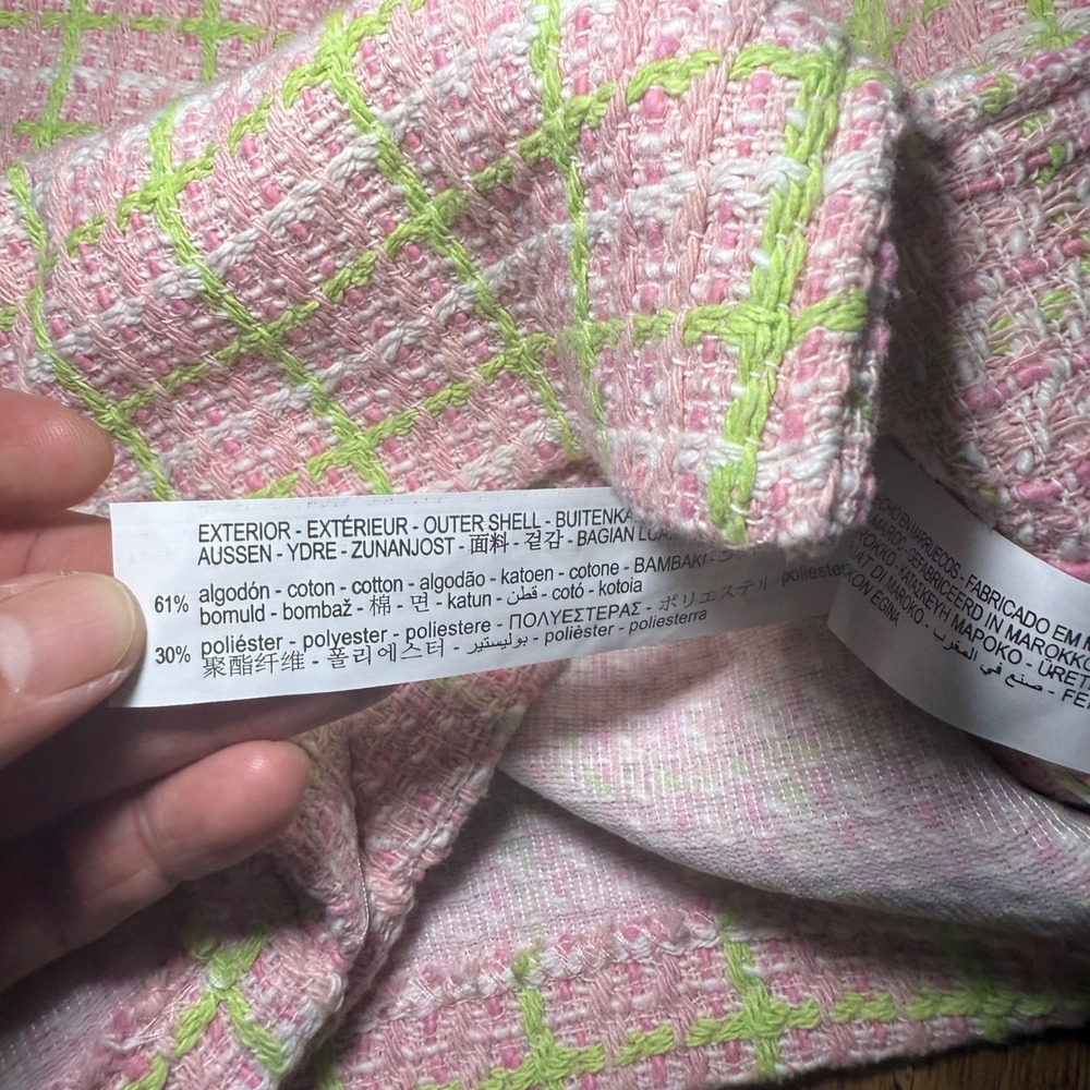 ZARA Tweed Pink Green Plaid‎ Mini Skort Skirt Womens S Barbiecore  preppy shorts - Picture 8 of 11
